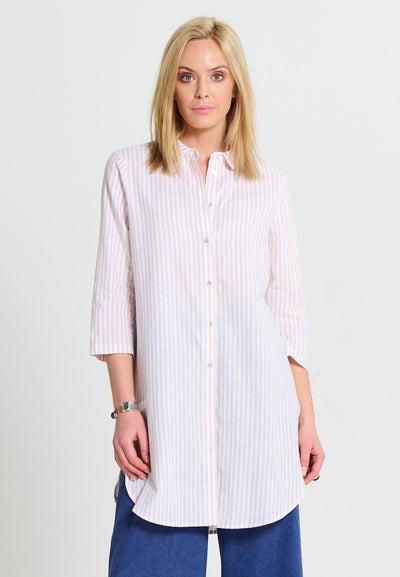 Long Classic - Linen Shirt - Ecru Stripe - Jascha Stockholm