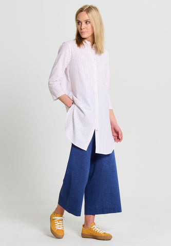 Long Classic - Linen Shirt - Ecru Stripe - Jascha Stockholm