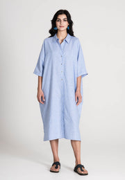 Oversized Air - Linen Dress - Blue Stripe - Jascha Stockholm
