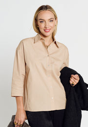 Oversized Noveau - Organic Cotton Shirt - Beige - Jascha Stockholm