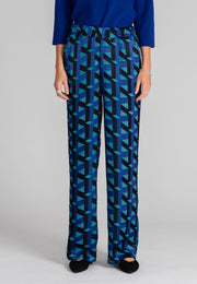 Relaxed Wide Pants - Printed Trousers - Retro Blue - Jascha Stockholm