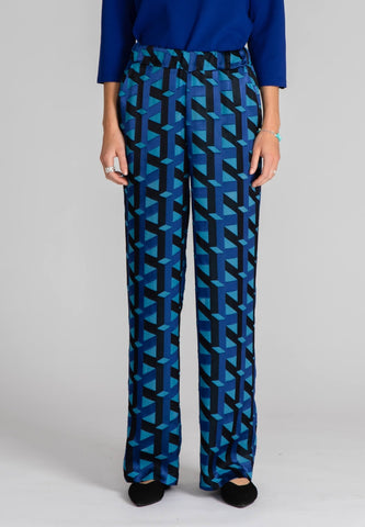 Relaxed Wide Pants - Printed Trousers - Retro Blue - Jascha Stockholm