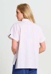 Short Sleeved Casual - Linen Shirt - Ecru Stripe - Jascha Stockholm
