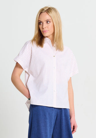 Short Sleeved Casual - Linen Shirt - Ecru Stripe - Jascha Stockholm