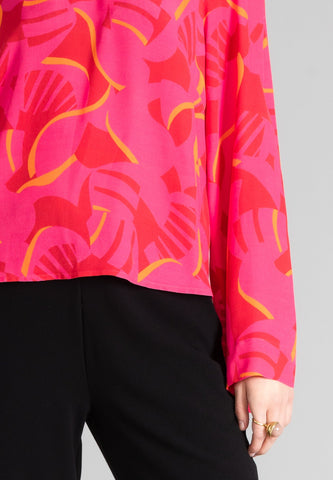 Wide Sleeve Blouse- Printed Blouse - Pink - Jascha Stockholm